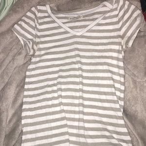 grey and white striped tshirt